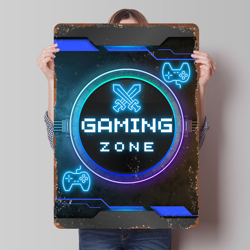 Retro Gaming Zone - Strefa Gier – Neonowy Plakat do