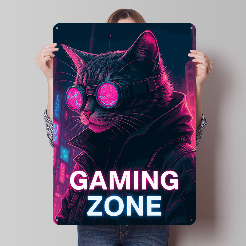 Retro Gaming Zone - Cyberpunkowa Strefa Gier z Kotami, Metalowa
