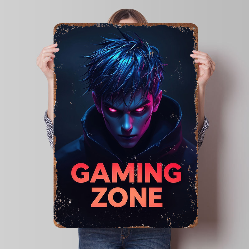 Retro Gaming Zone - Gaming Zone Neonowy Portret Gracza Tabliczka