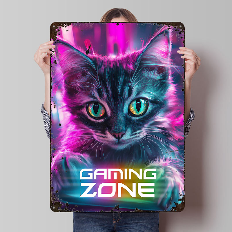 Retro Gaming Zone - Plakat z Kotem Graczem - Strefa