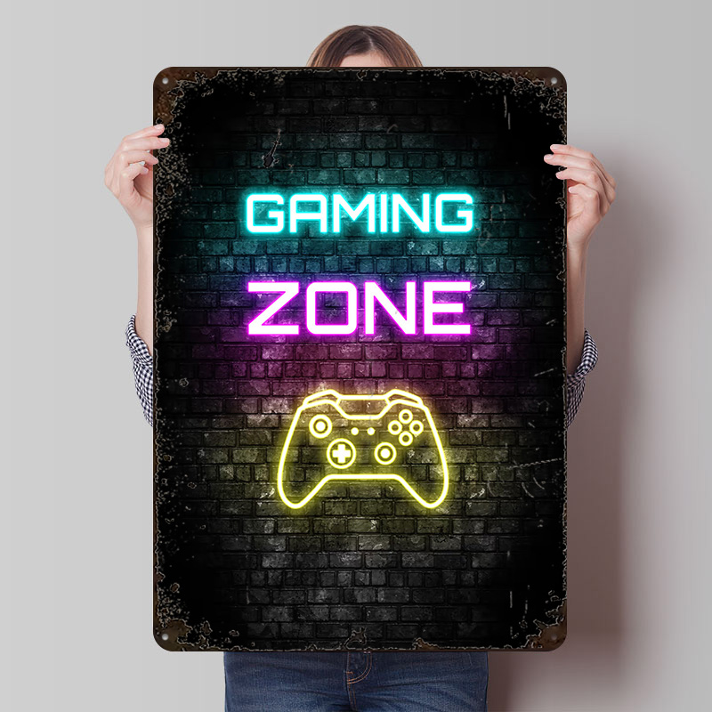Retro Gaming Zone - Neonowy znak z obszarą gier na